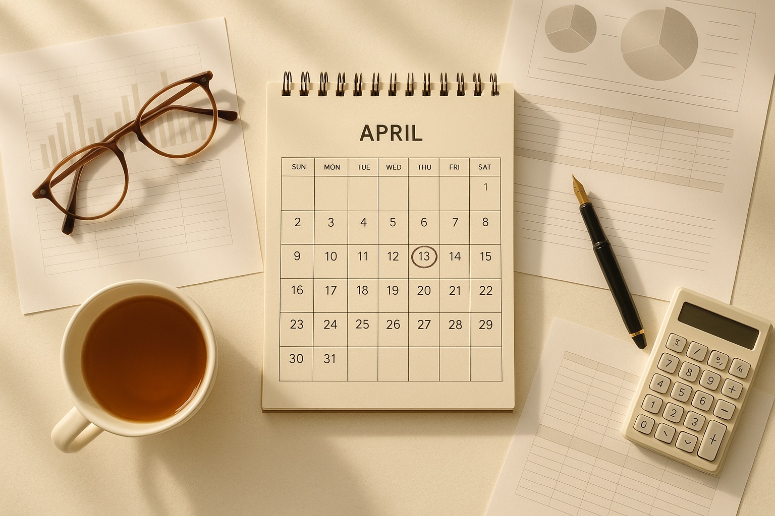 Year-end tax planning — clean desk with documents and calendar